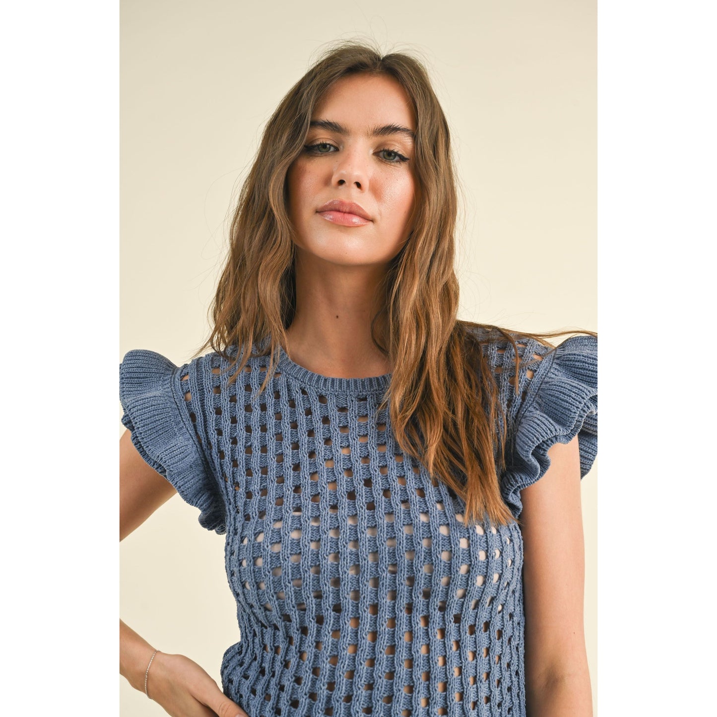 Finley Knitted Ruffle Sleeve Top
